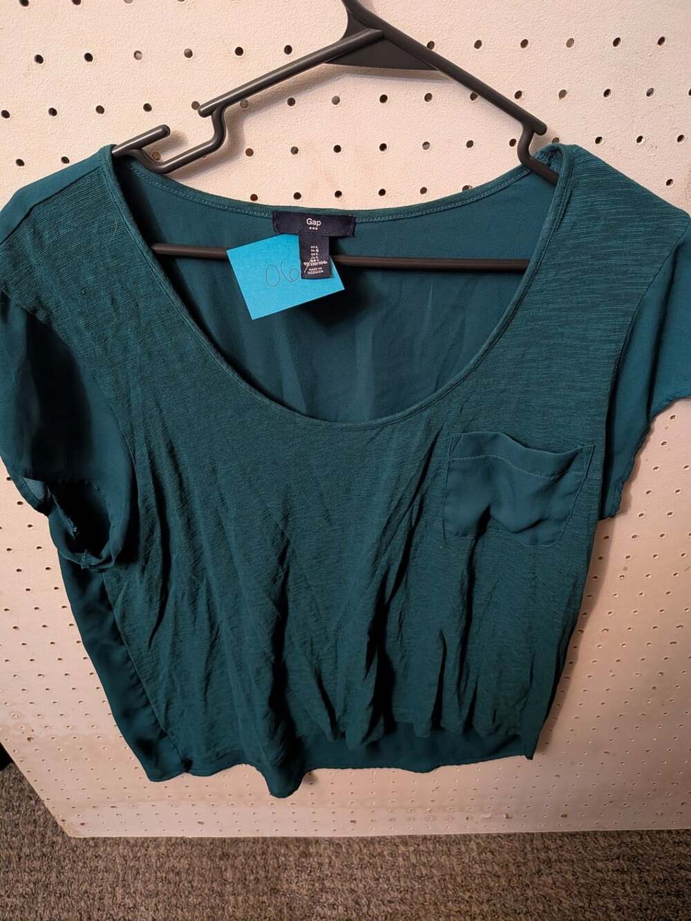 Gap Women's Dark Teal Scoop Neck Short Sleeve Blouse with Chest Pocket